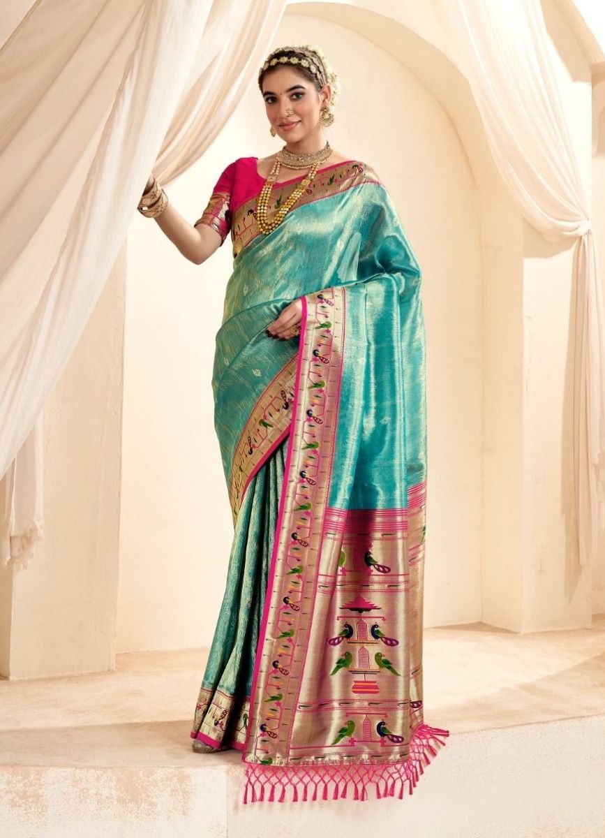 Soft Tissue Paithani Silk Saree with Zari Weaving Work
