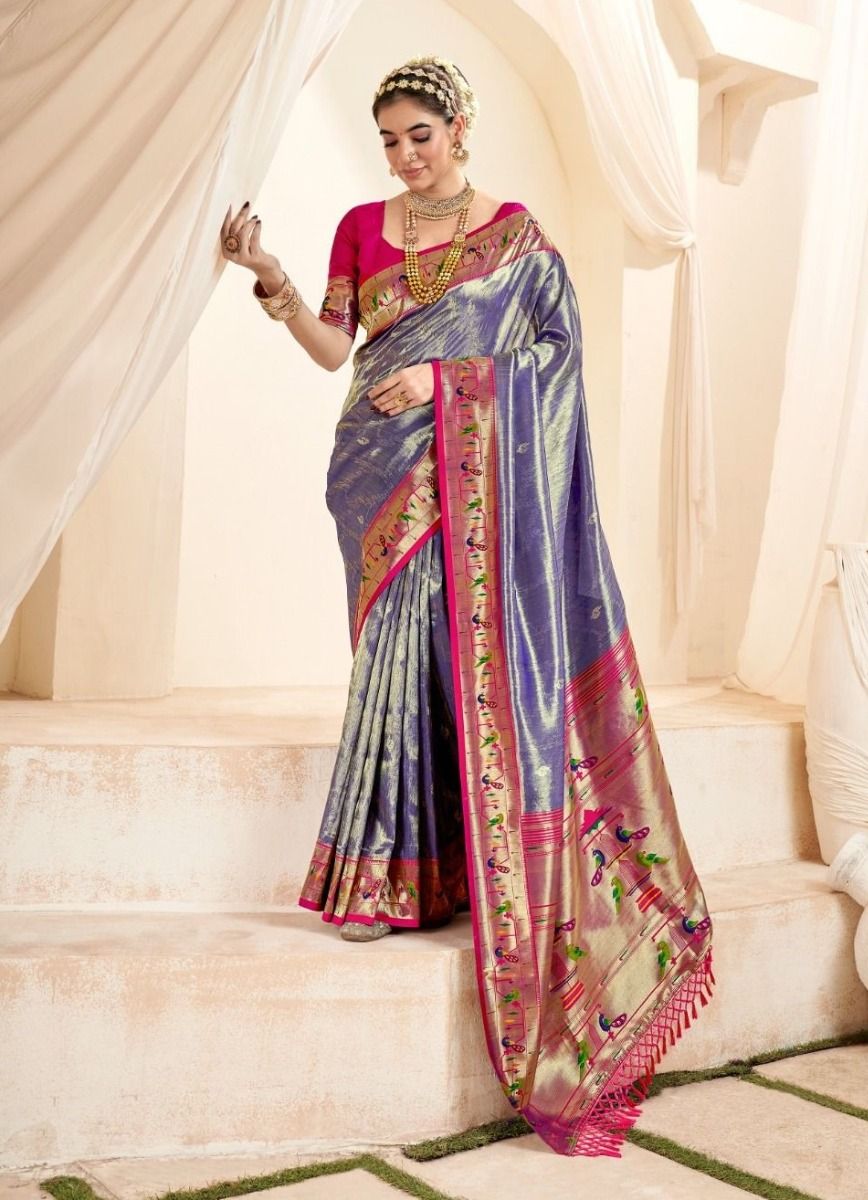 Soft Tissue Paithani Silk Saree with Zari Weaving Work