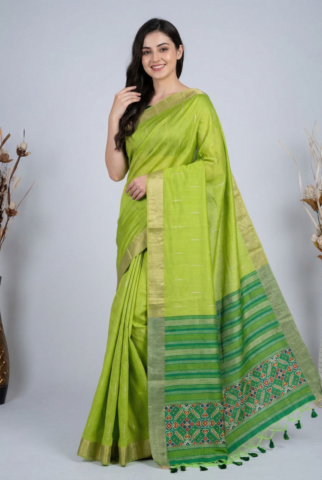 Khadi Raw Silk Saree with Rich Meena Weaving Patola Pallu