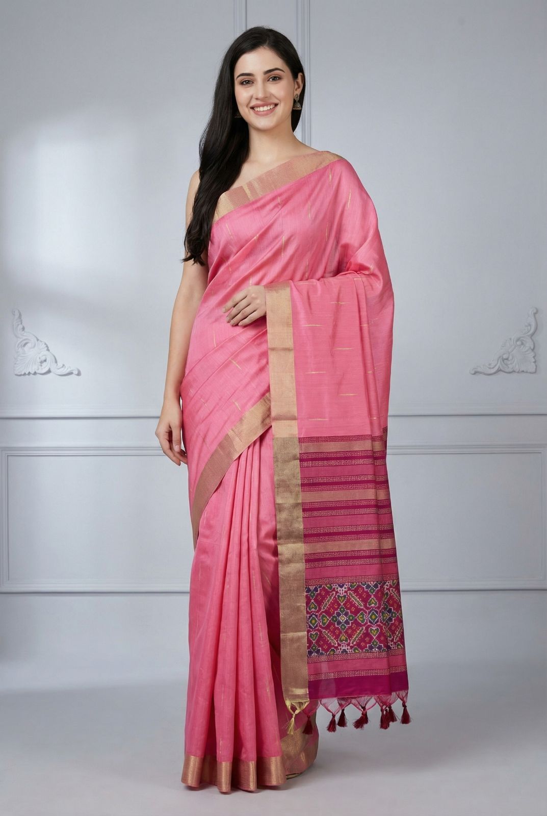 Khadi Raw Silk Saree with Rich Meena Weaving Patola Pallu