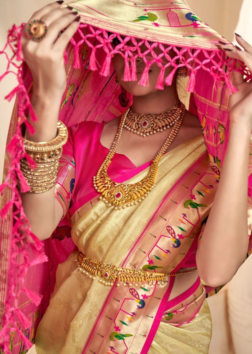 Soft Tissue Paithani Silk Saree with Zari Weaving Work