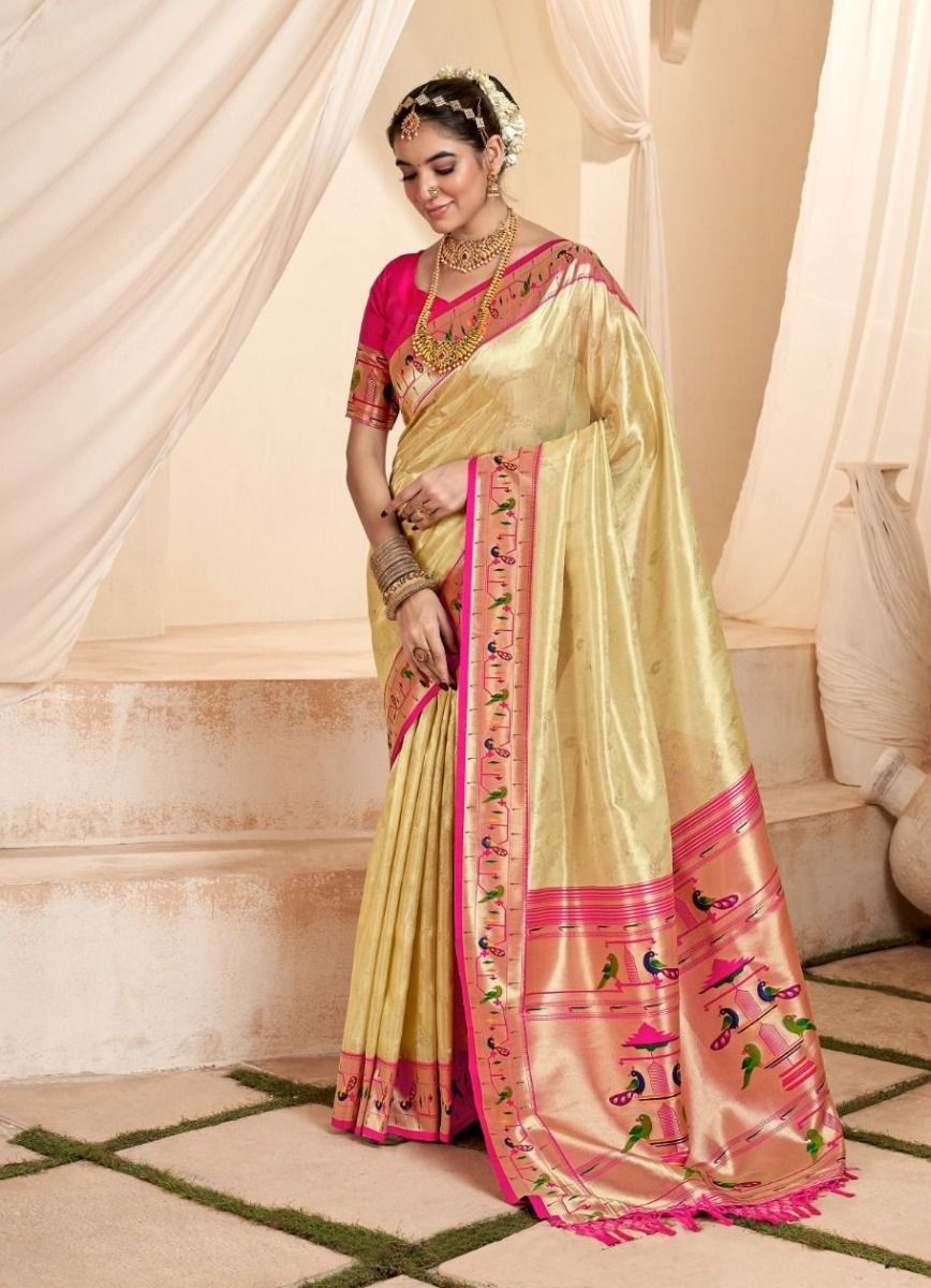 Soft Tissue Paithani Silk Saree with Zari Weaving Work