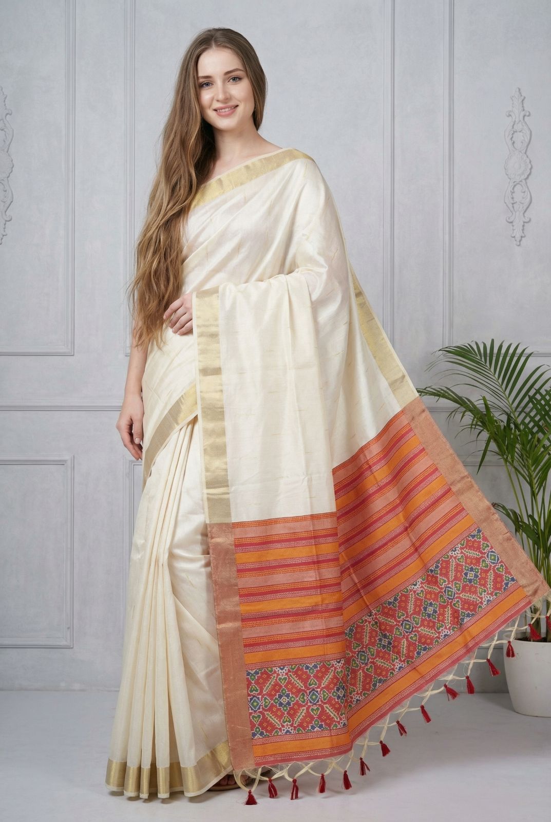 Khadi Raw Silk Saree with Rich Meena Weaving Patola Pallu