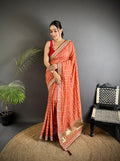 Traditional blooming vichitra khadi bandhej silk saree with sequence work