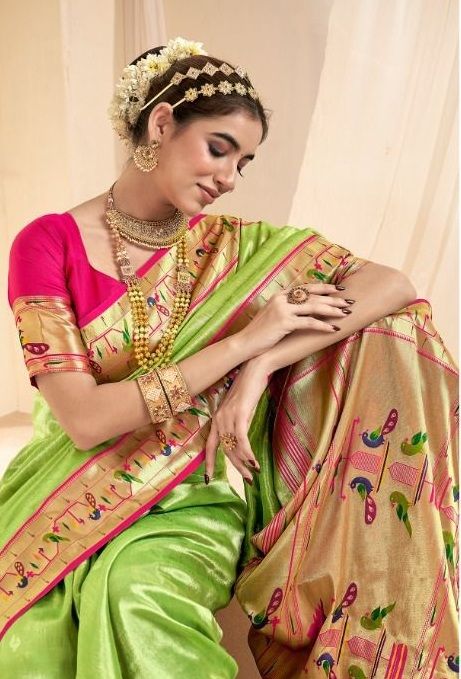 Soft Tissue Paithani Silk Saree with Zari Weaving Work