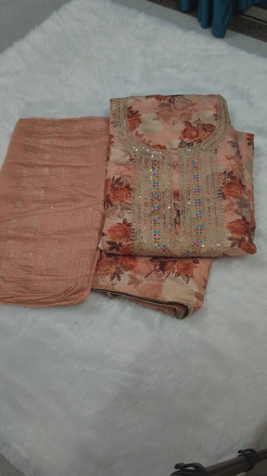 Floral Embroidered Suit Material Set with Dupatta | Multi-Color Collection