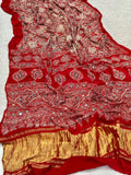 Ajrakh Modal Gaji Bandhej Silk Saree with Lagadi Patta & Mirror Work