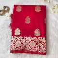 Classic Rani Pink Soft Silk Saree with Golden Zari Buttas & Floral Border