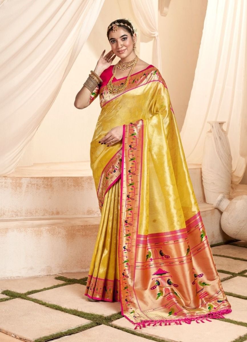 Soft Tissue Paithani Silk Saree with Zari Weaving Work