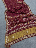 Pure Gajji Silk Saree with Lagdi Patta Pallu, Hand Work & Gotta Patti Work