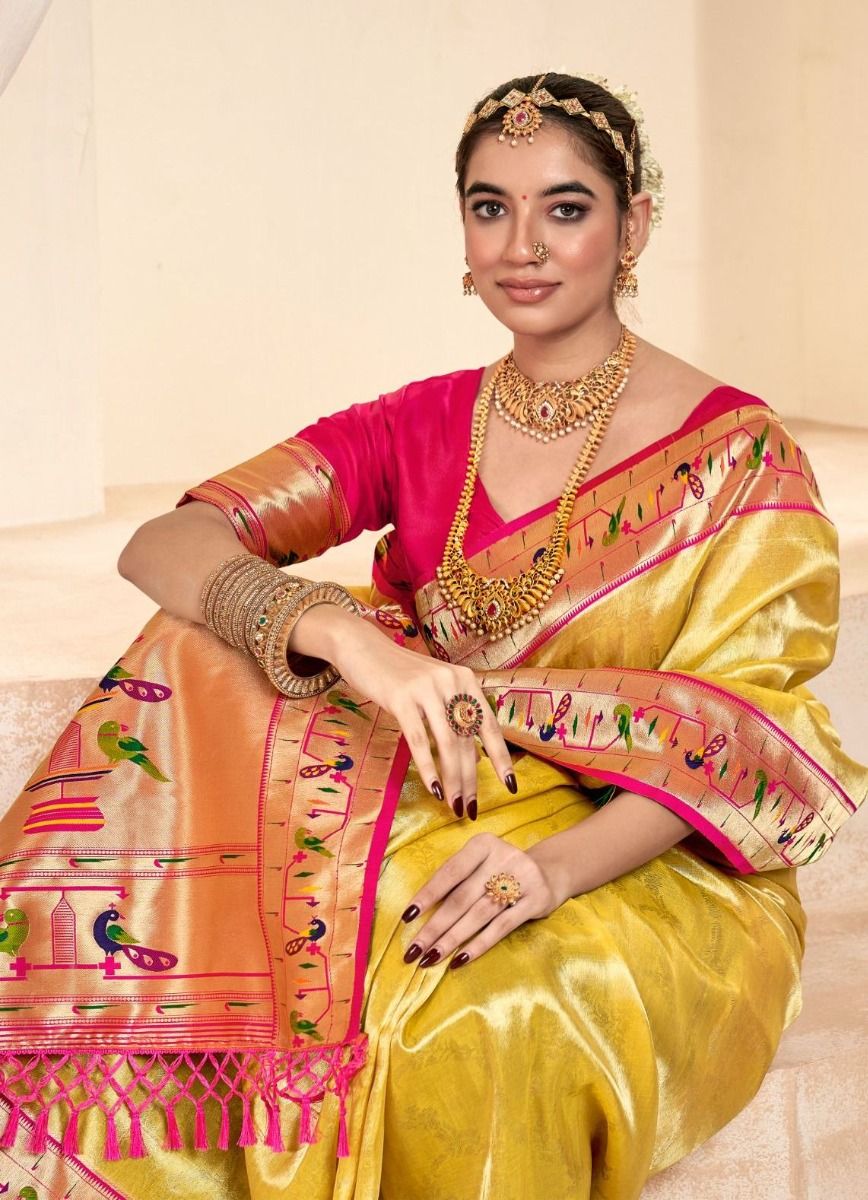 Soft Tissue Paithani Silk Saree with Zari Weaving Work