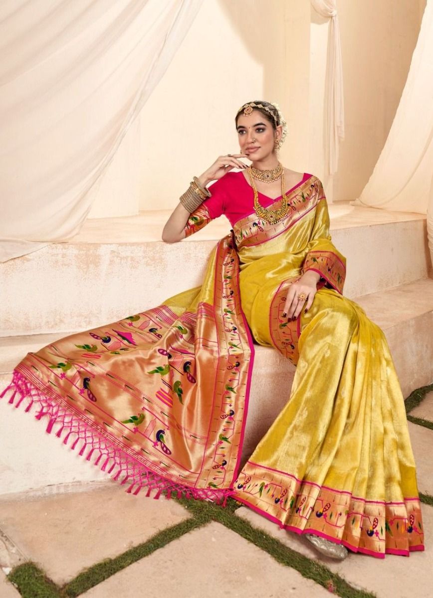 Soft Tissue Paithani Silk Saree with Zari Weaving Work
