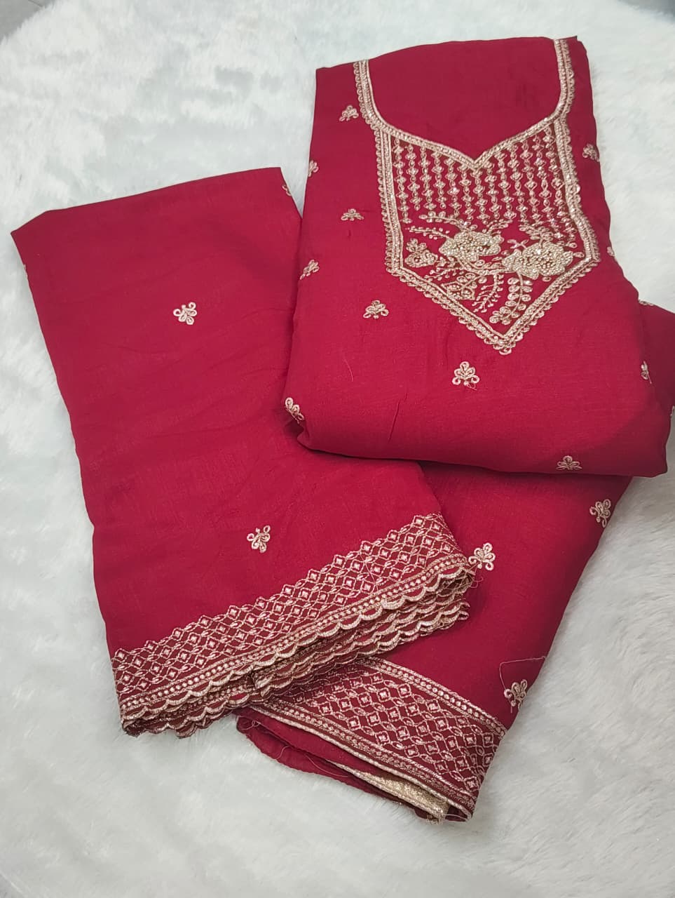 Premium Embroidered Straight Suit Material Set | Multi-Color Collection