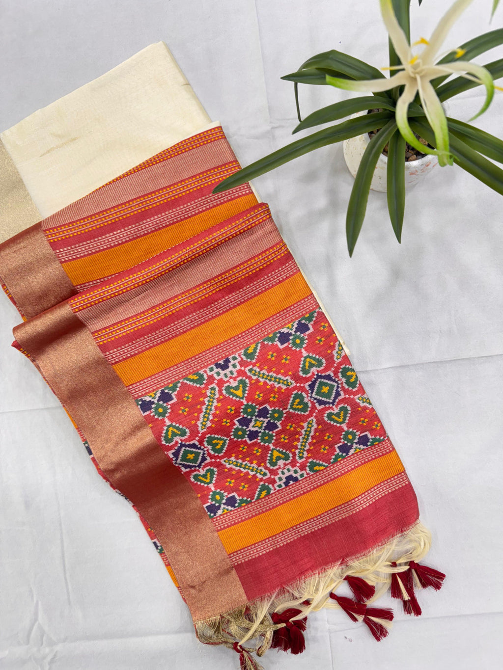 Khadi Raw Silk Saree with Rich Meena Weaving Patola Pallu