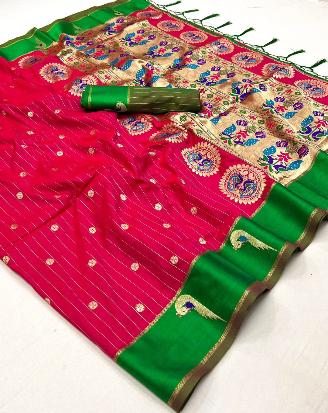 Traditional Paithani Silk Saree with Zari Weaving Work