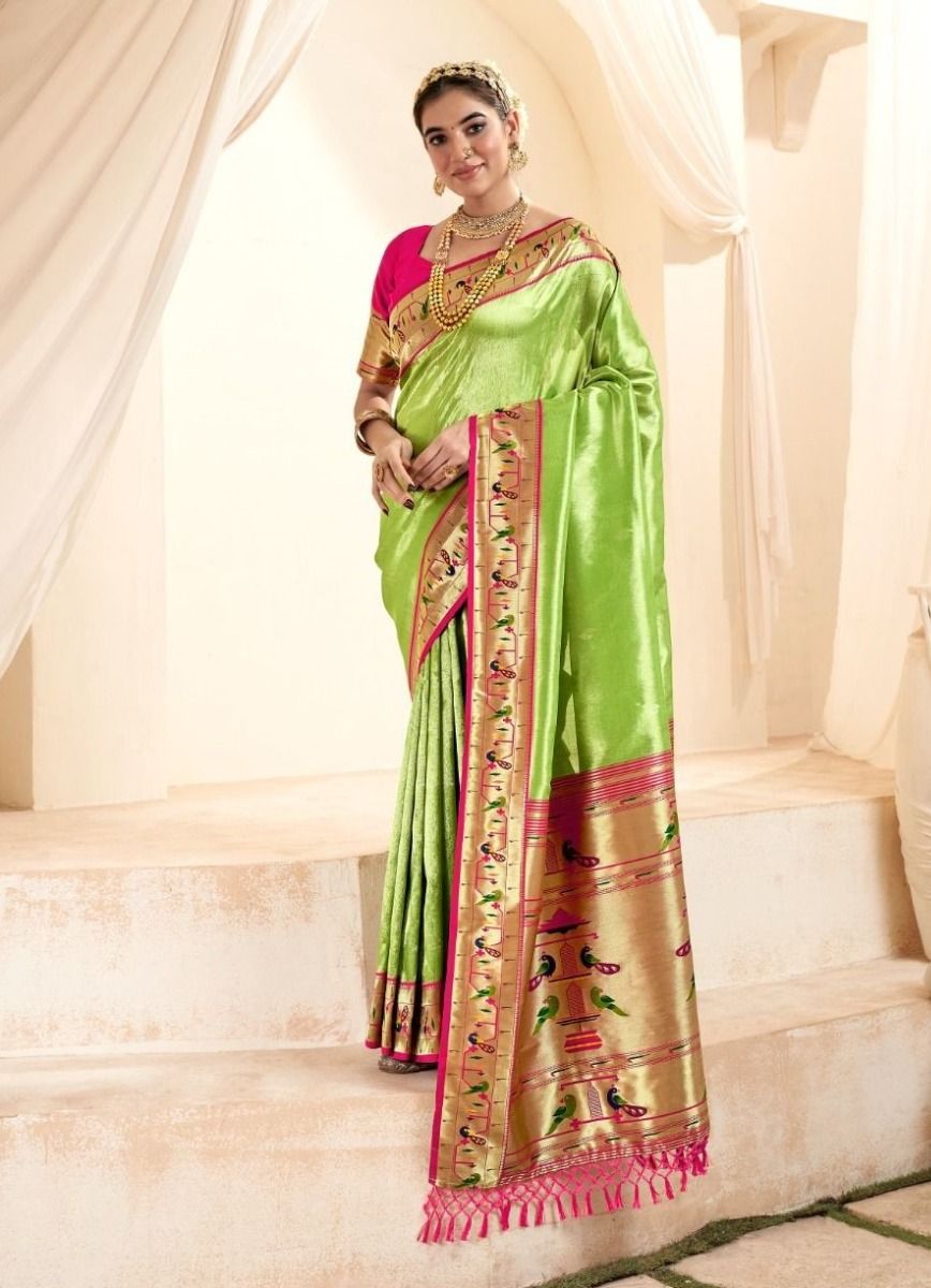 Soft Tissue Paithani Silk Saree with Zari Weaving Work