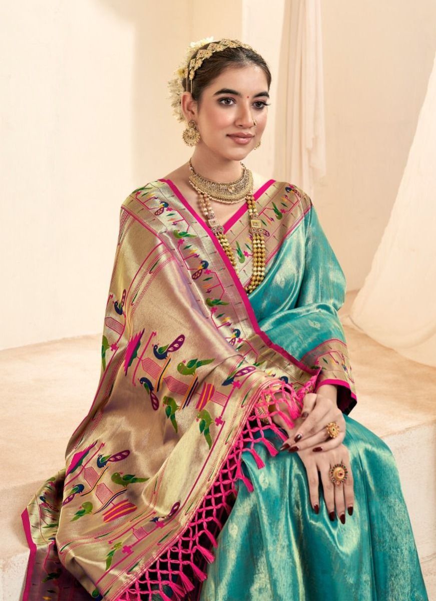Soft Tissue Paithani Silk Saree with Zari Weaving Work