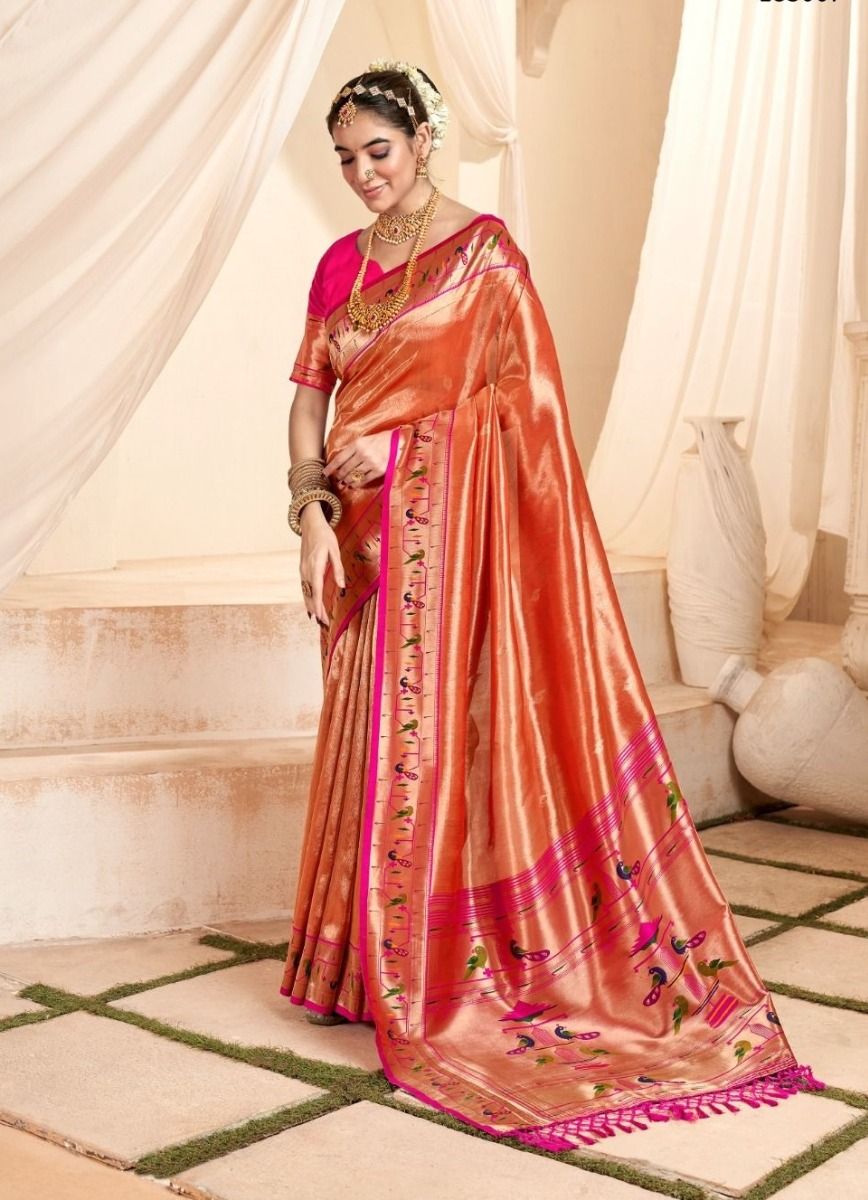 Soft Tissue Paithani Silk Saree with Zari Weaving Work