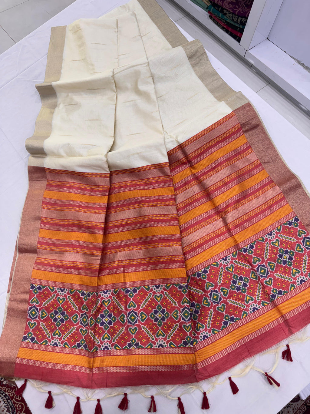 Khadi Raw Silk Saree with Rich Meena Weaving Patola Pallu