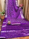 Satin Silk Bandhej Saree with Zari Weaving Border & Pallu