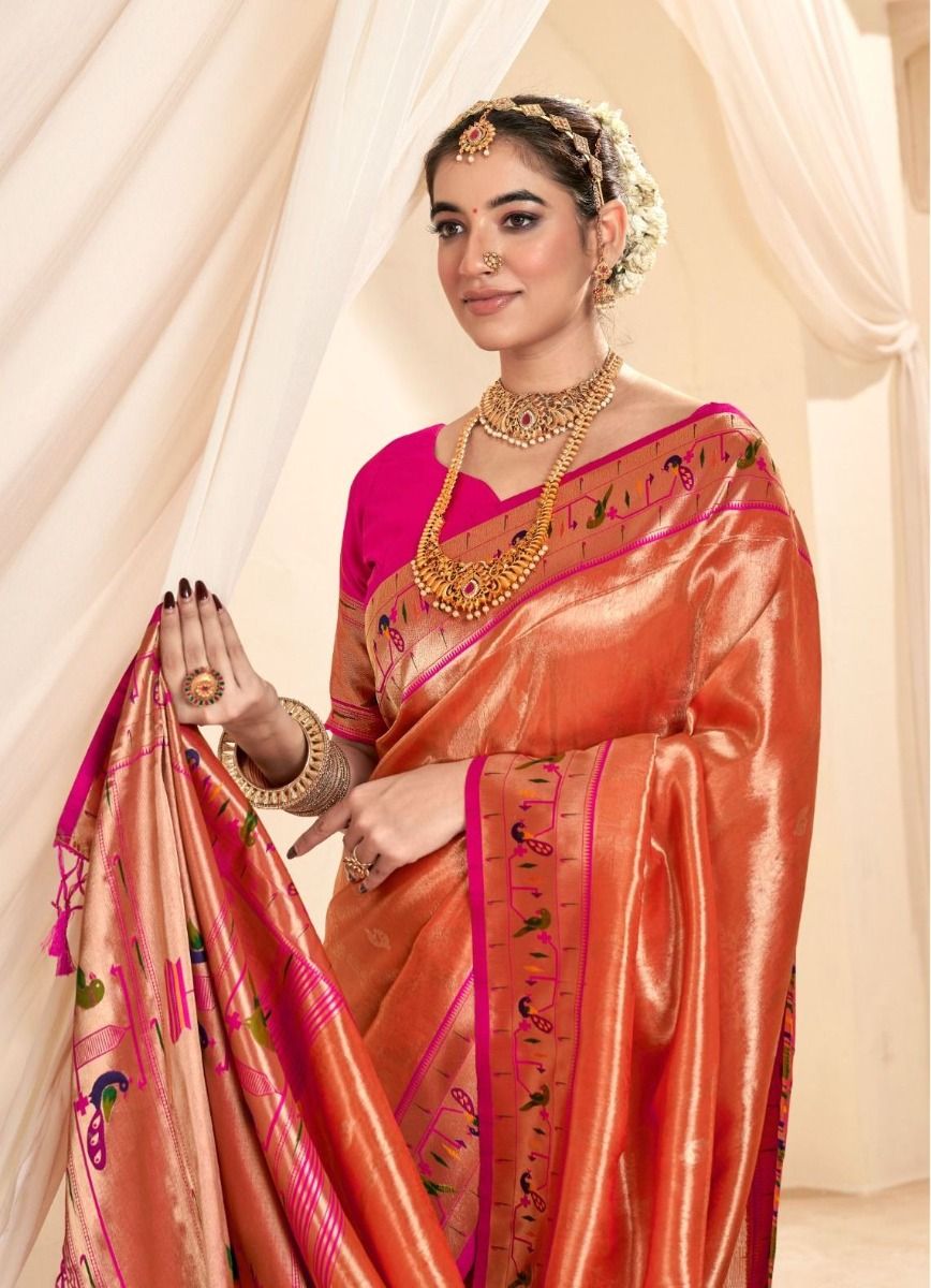 Soft Tissue Paithani Silk Saree with Zari Weaving Work