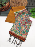 Khadi raw silk saree with beautiful madhubani hand printed pallu