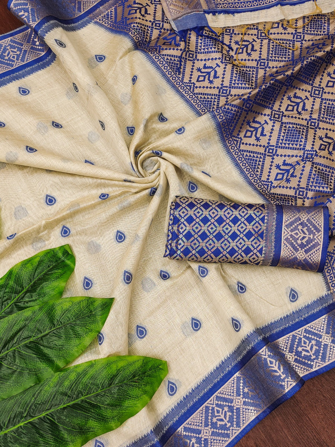 Soft muga cotton saree with zari weaving work
