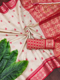 Soft muga cotton saree with zari weaving work
