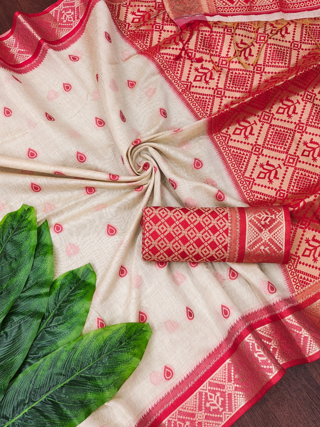 Soft muga cotton saree with zari weaving work