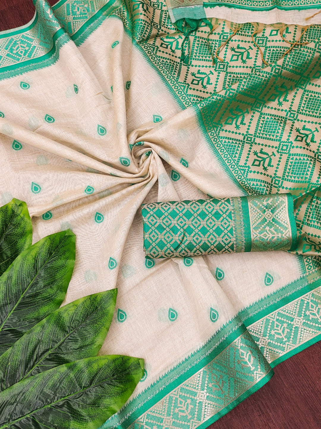 Soft muga cotton saree with zari weaving work
