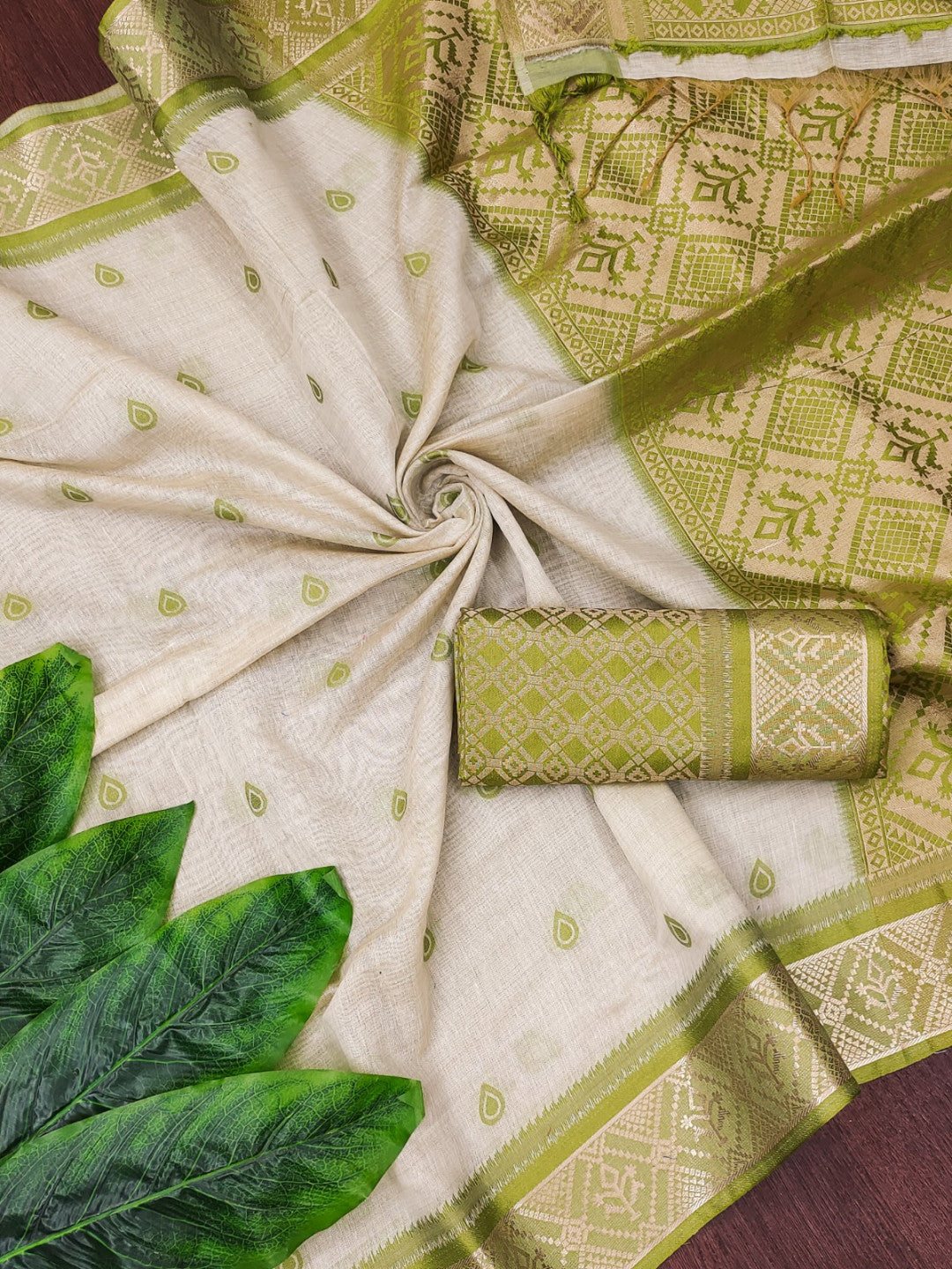 Soft muga cotton saree with zari weaving work