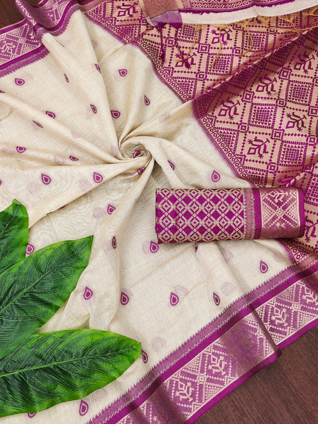Soft muga cotton saree with zari weaving work