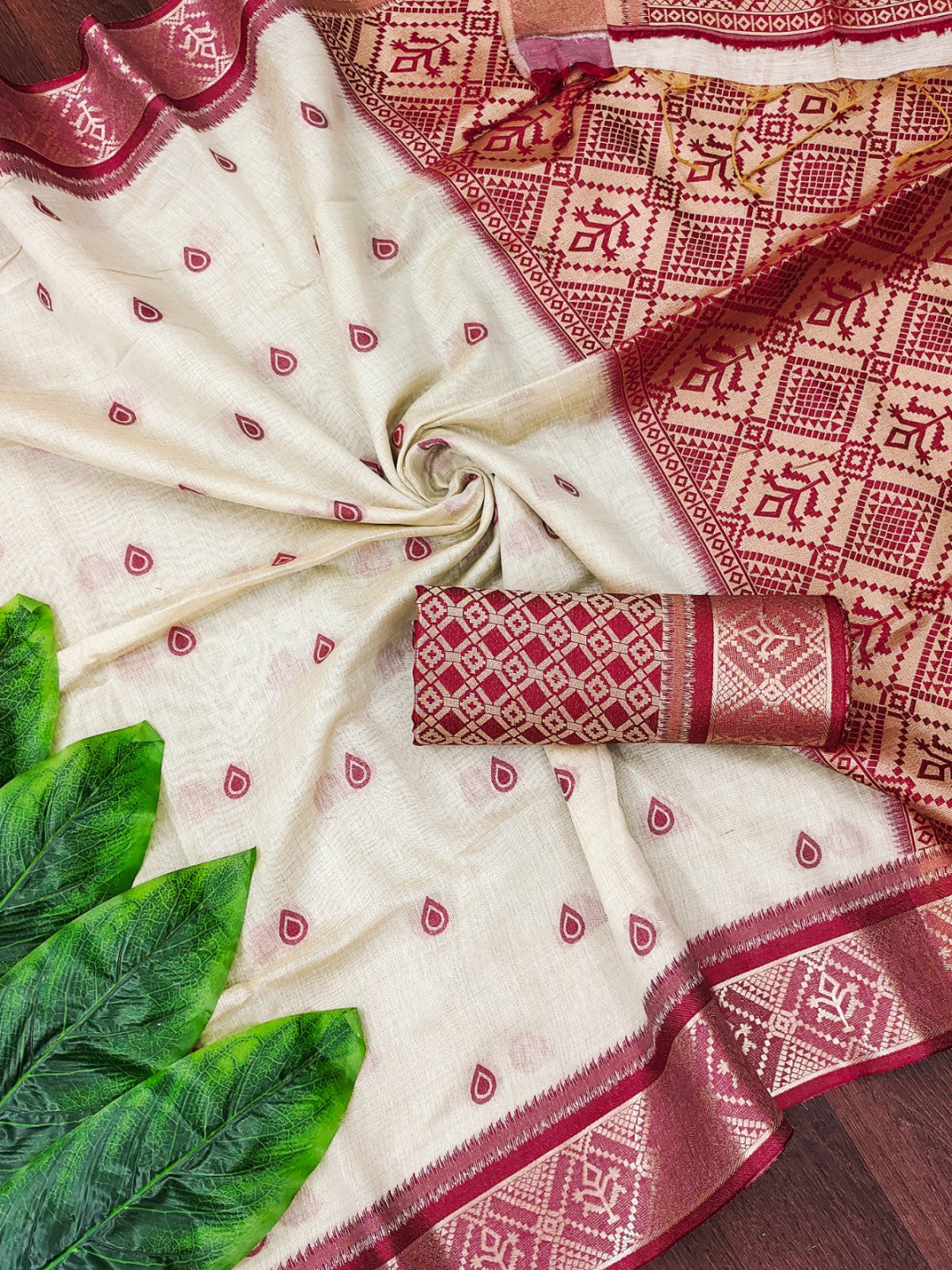 Soft muga cotton saree with zari weaving work