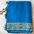 Royal Blue Viscose Silk Saree with Antique Zari Border & Woven Motifs