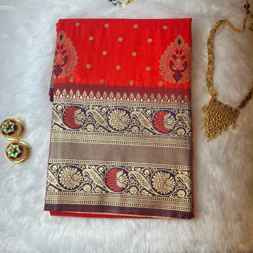Classic Orange Silk Saree with Rich Zari Pallu & Traditional Motifs
