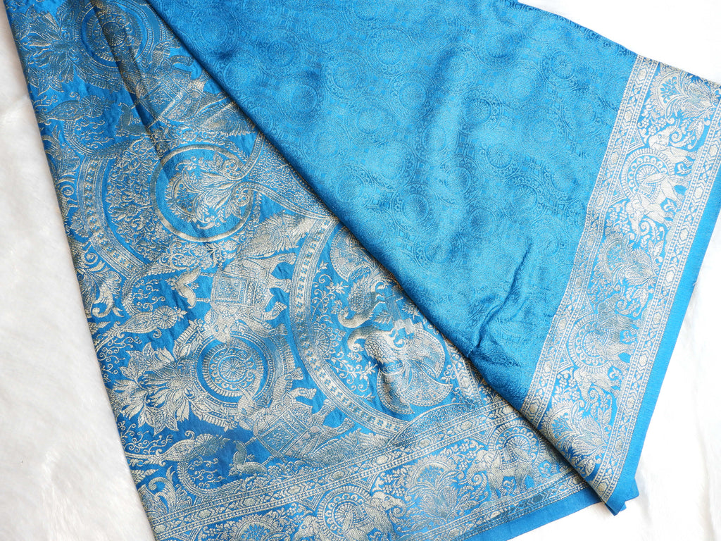 Royal Blue Viscose Silk Saree with Antique Zari Border & Woven Motifs