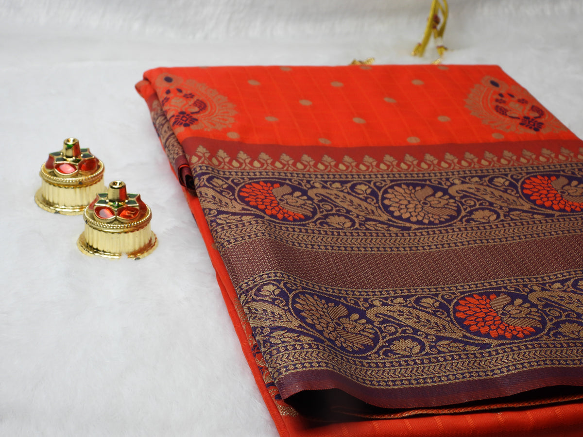 Classic Orange Silk Saree with Rich Zari Pallu & Traditional Motifs