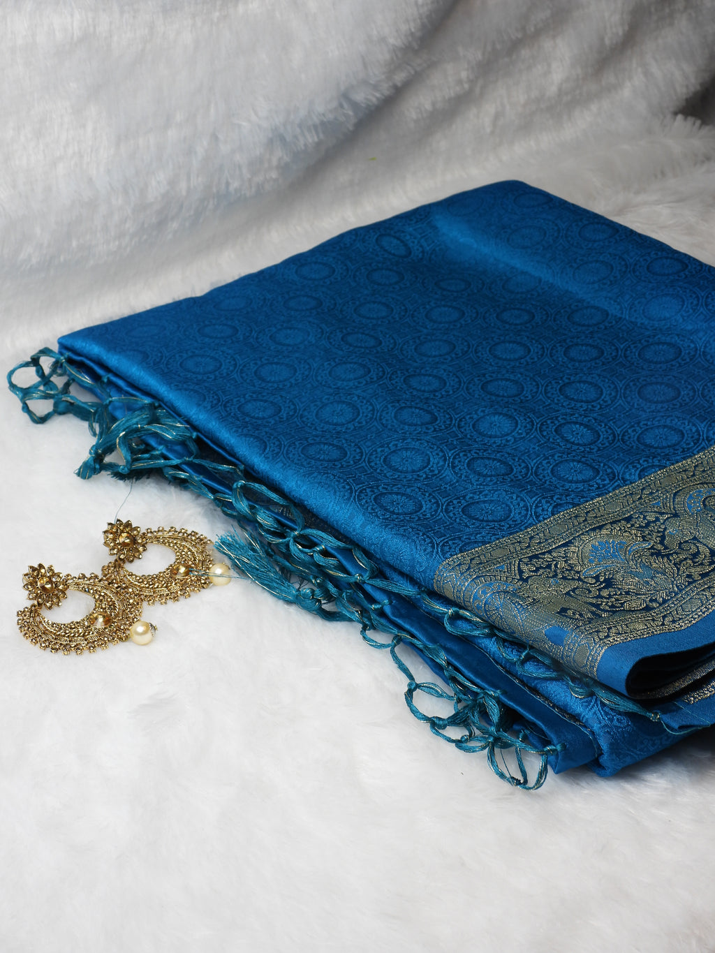 Royal Blue Viscose Silk Saree with Antique Zari Border & Woven Motifs