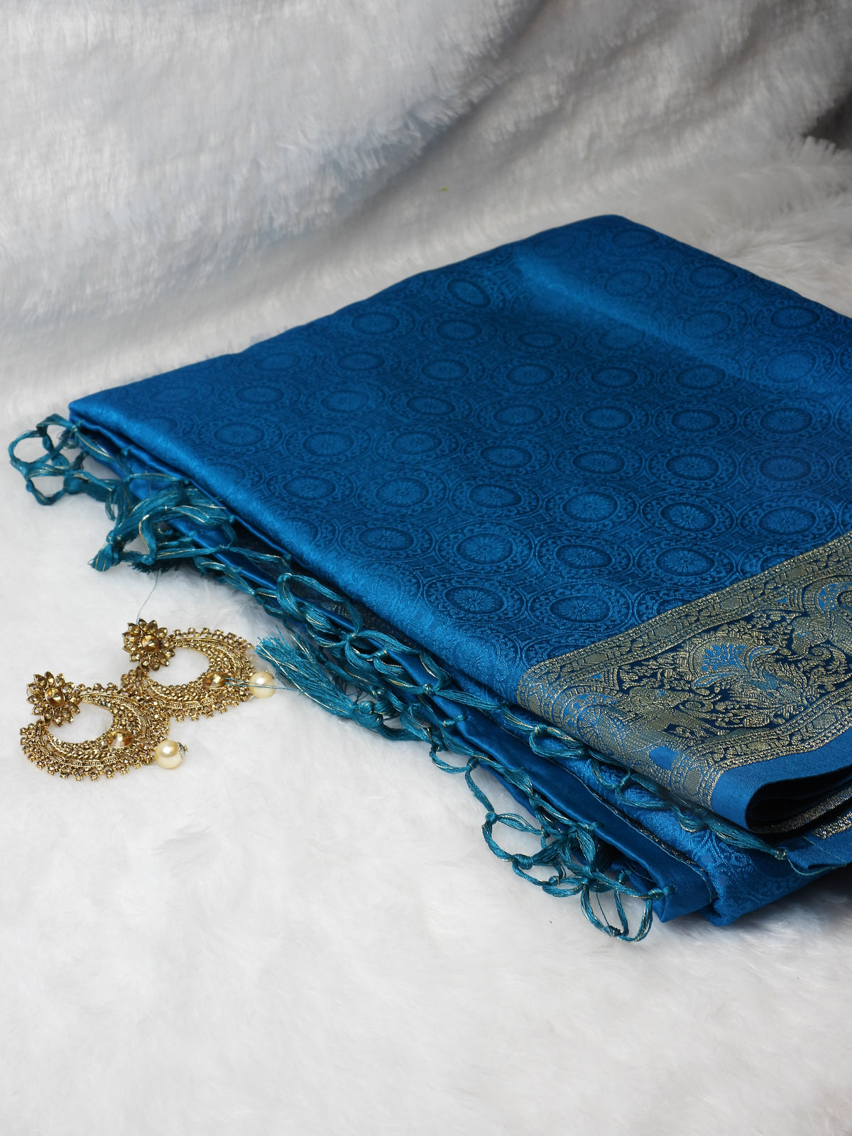 Royal Blue Viscose Silk Saree with Antique Zari Border & Woven Motifs