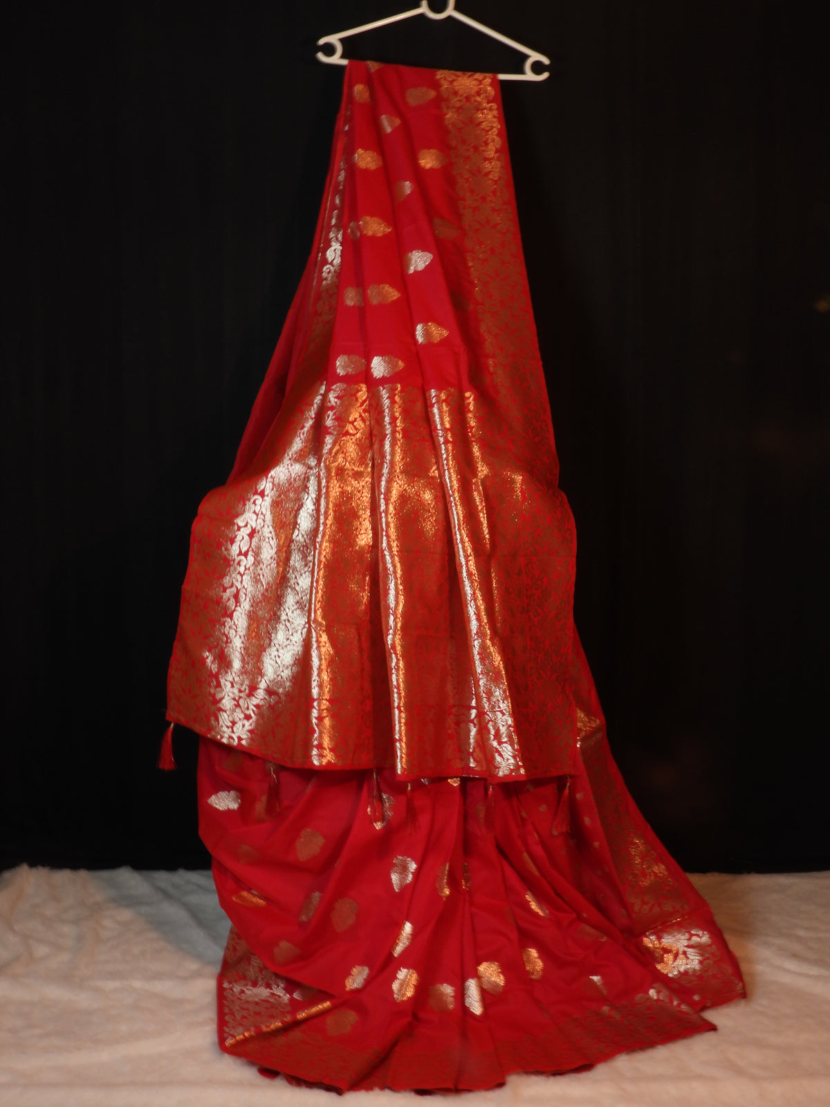 Classic Rani Pink Soft Silk Saree with Golden Zari Buttas & Floral Border