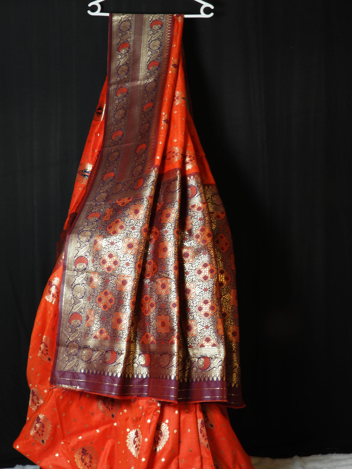 Classic Orange Silk Saree with Rich Zari Pallu & Traditional Motifs