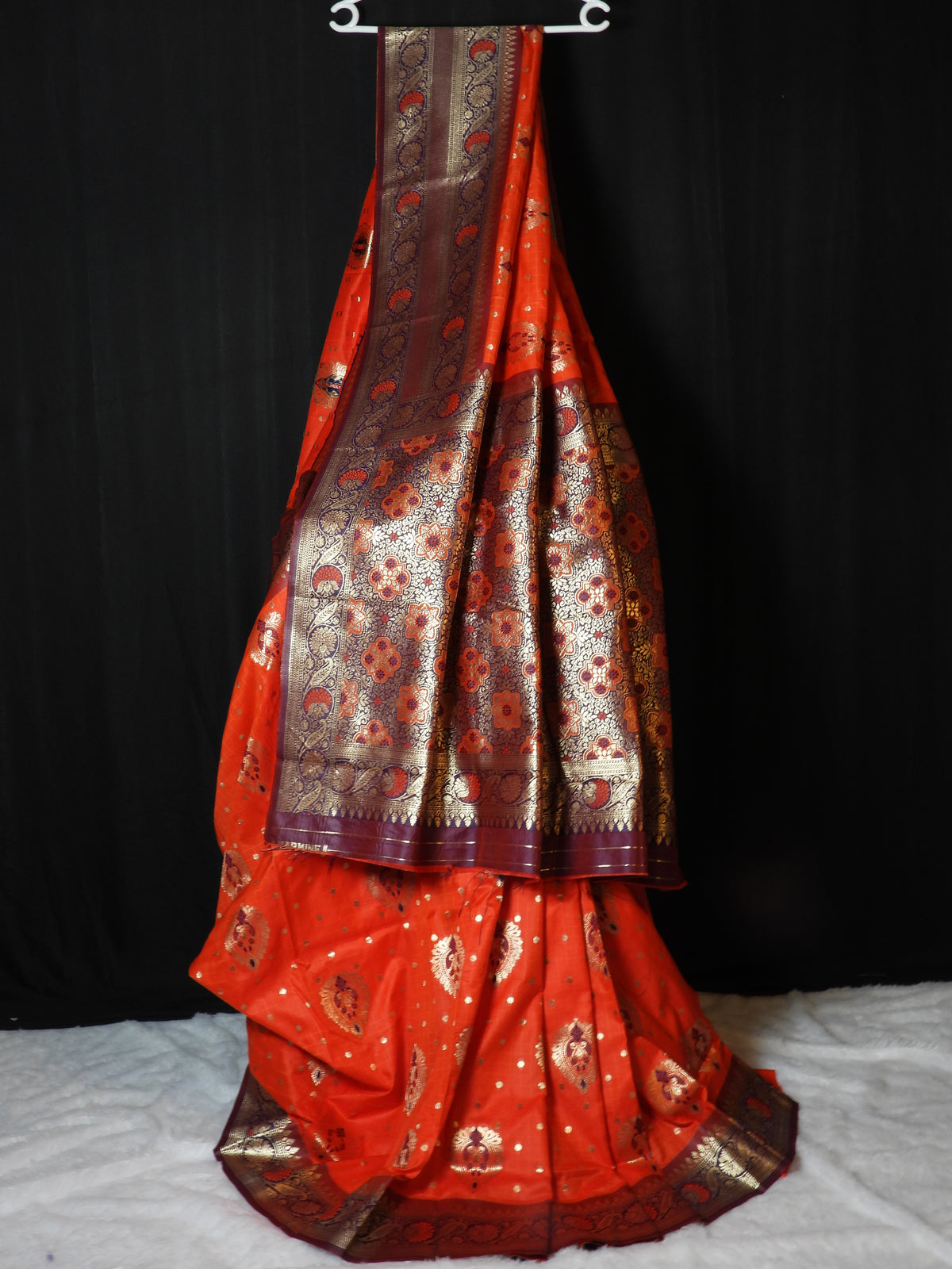 Classic Orange Silk Saree with Rich Zari Pallu & Traditional Motifs