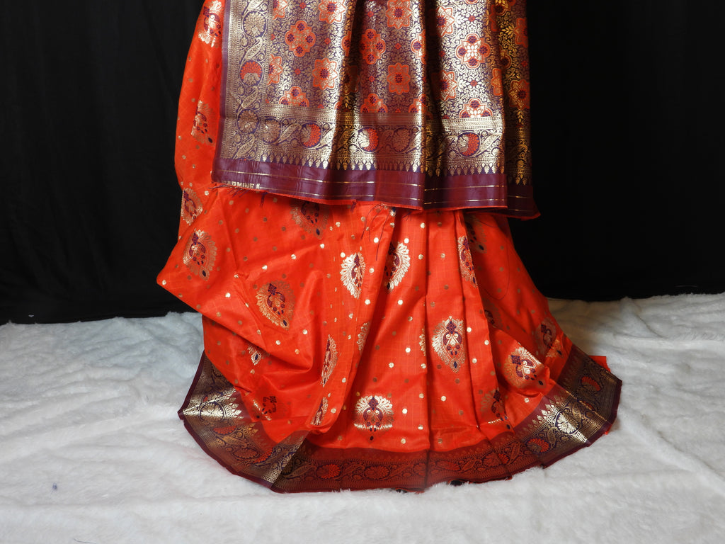 Classic Orange Silk Saree with Rich Zari Pallu & Traditional Motifs