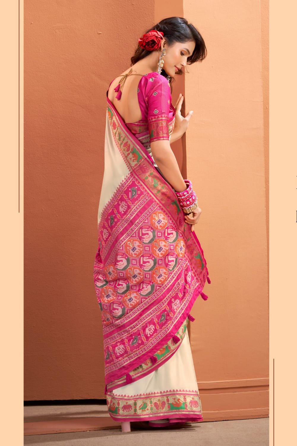 Soft Lichi Silk Gala Border Saree with Patola Zari Weaving Pallu
