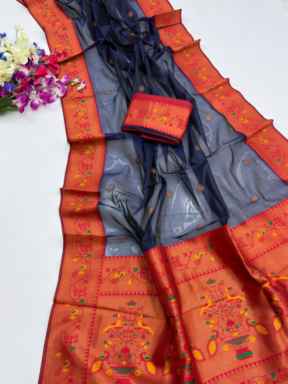 Soft Tissue Paithani Silk Saree with Zari Weaving
