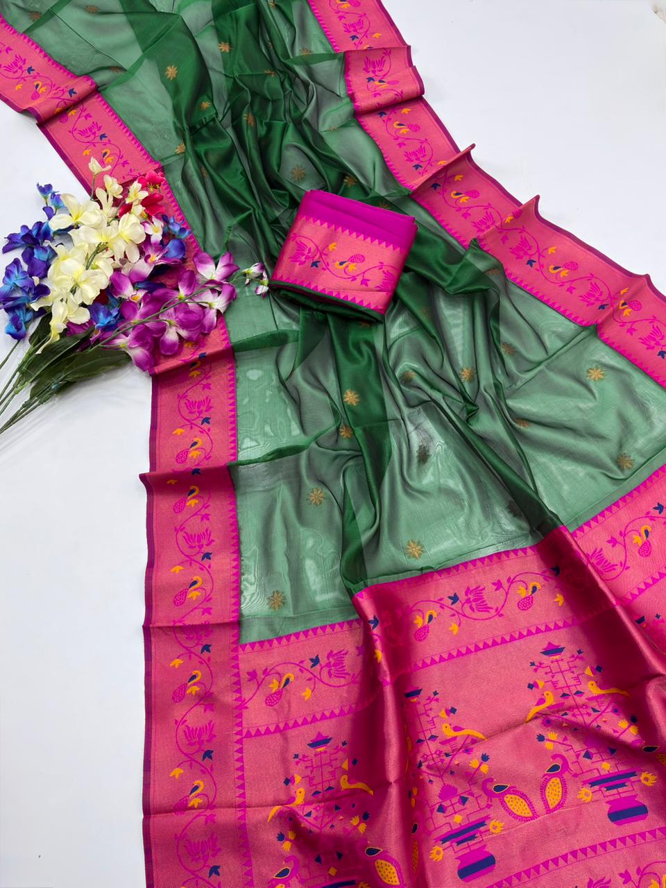 Soft Tissue Paithani Silk Saree with Zari Weaving