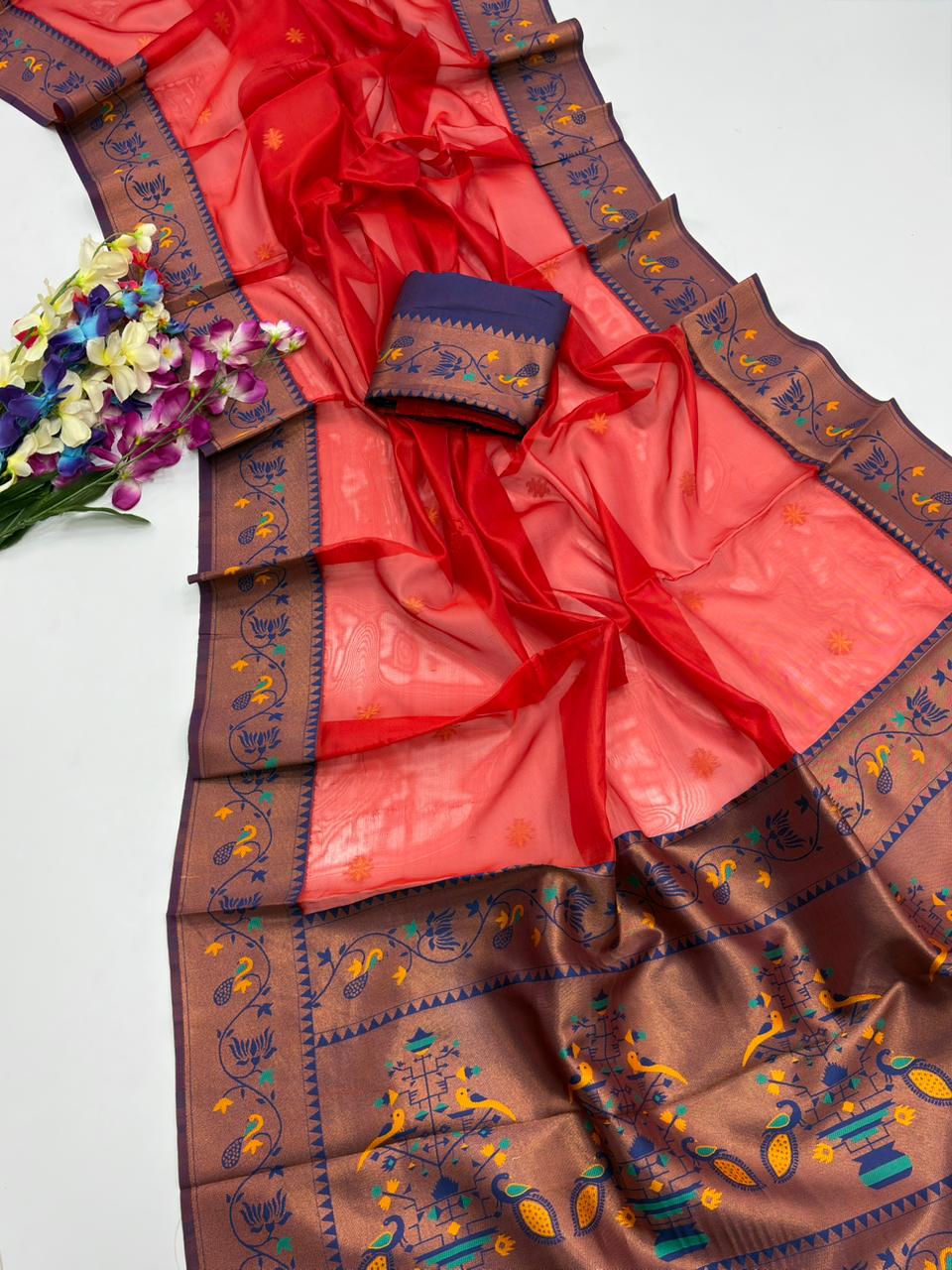Soft Tissue Paithani Silk Saree with Zari Weaving