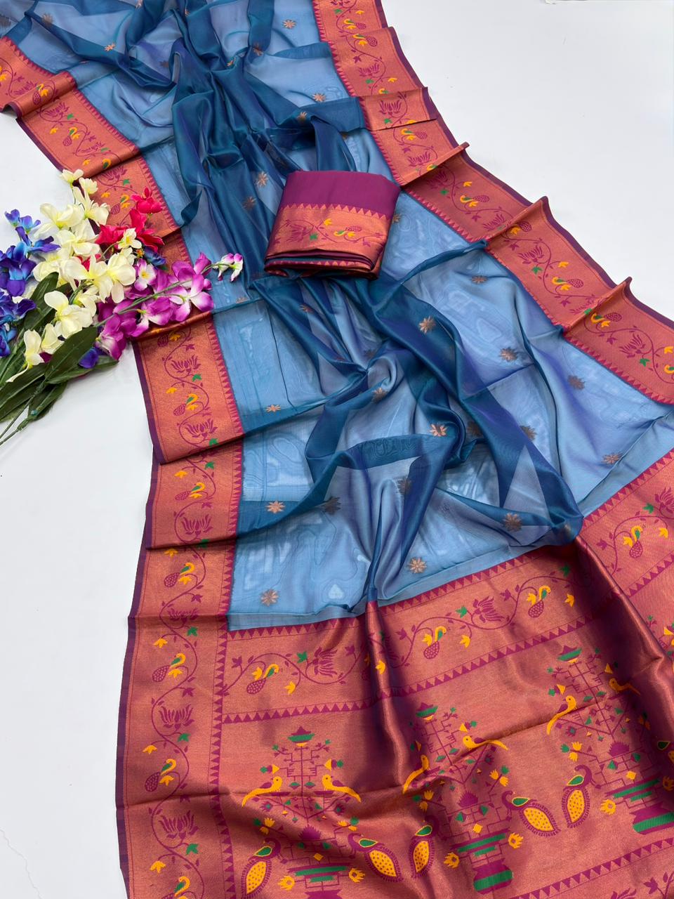 Soft Tissue Paithani Silk Saree with Zari Weaving
