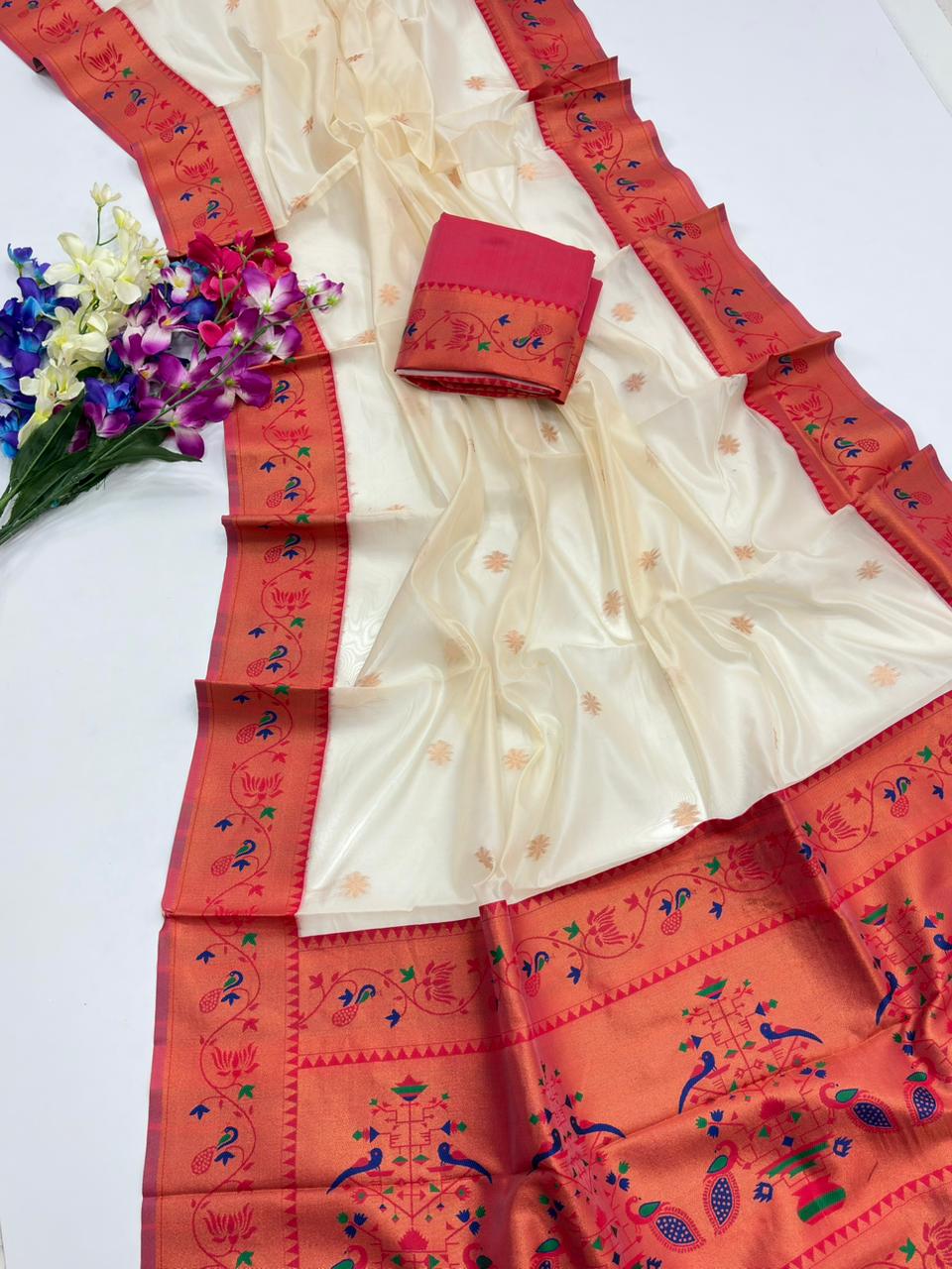 Soft Tissue Paithani Silk Saree with Zari Weaving