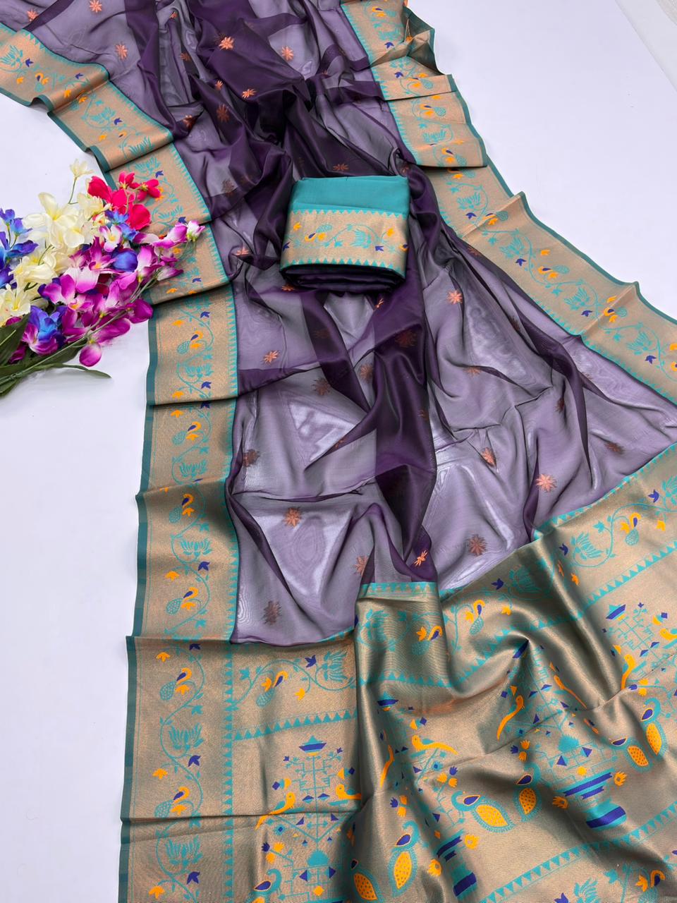 Soft Tissue Paithani Silk Saree with Zari Weaving